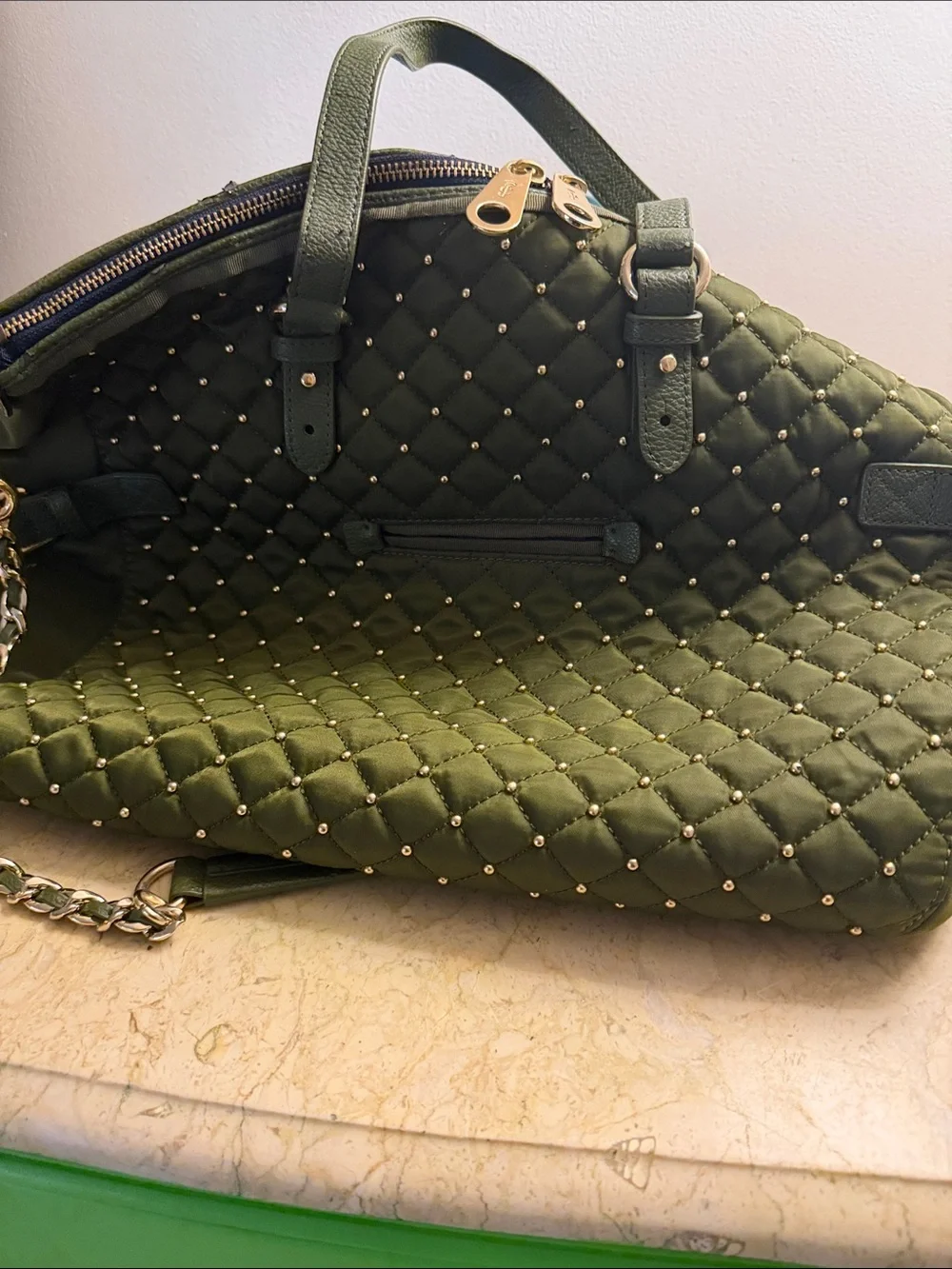 Juicy Couture Quilted Olive Green Shoulder Bag with Tassel